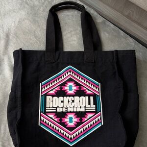 Rock & Roll Denim Black Tote Bag